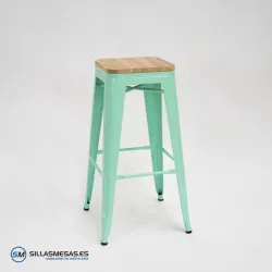 Taburete TOLIX VERDE ASIENTO MADERA
