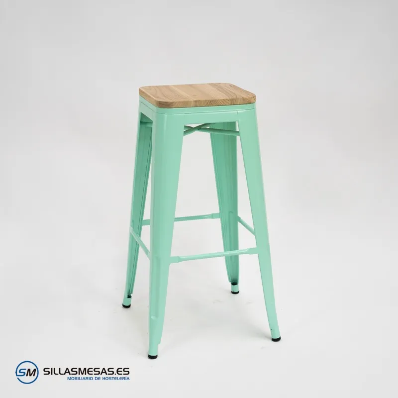 Taburete TOLIX VERDE ASIENTO MADERA
