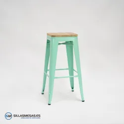 Taburete TOLIX VERDE ASIENTO MADERA