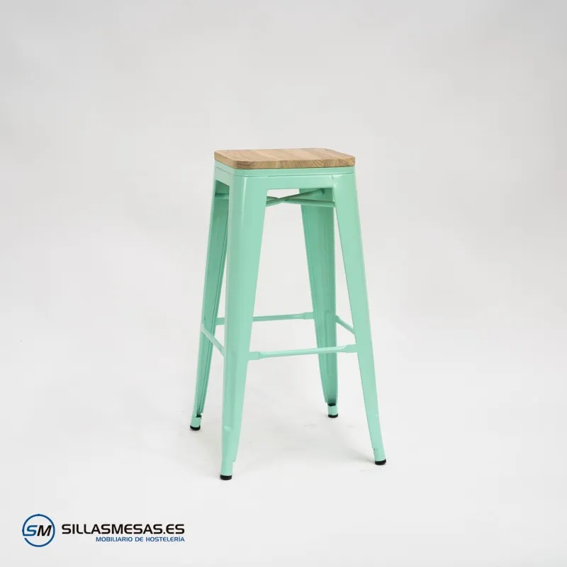 Taburete TOLIX VERDE ASIENTO MADERA