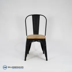 Comprar silla Tolix negro mate con asiento de madera