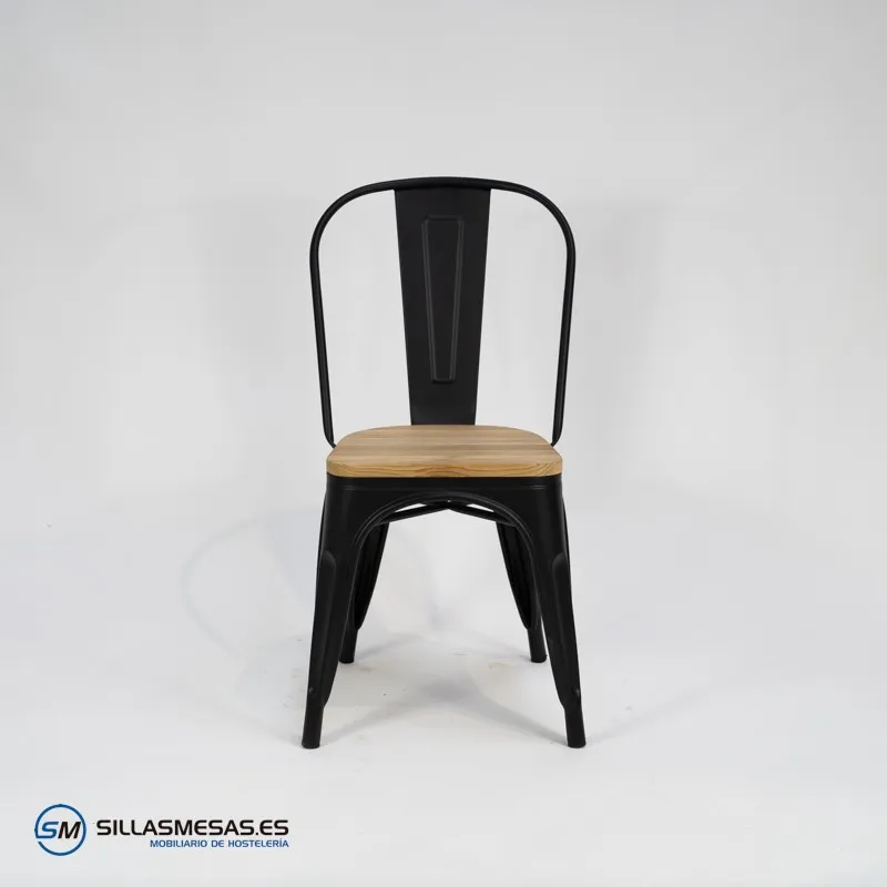 Comprar silla Tolix negro mate con asiento de madera