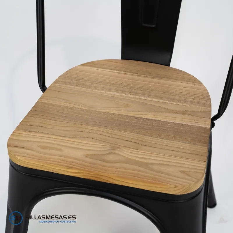 Comprar silla Tolix negro mate con asiento de madera