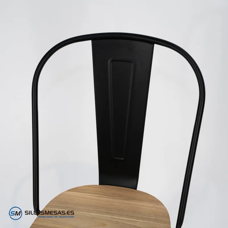 Comprar silla Tolix negro mate con asiento de madera