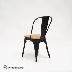 Comprar silla Tolix negro mate con asiento de madera