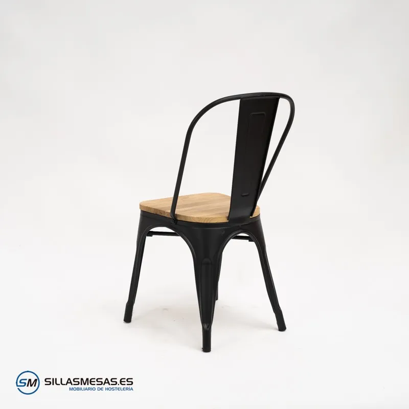 Comprar silla Tolix negro mate con asiento de madera