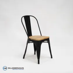 Comprar silla Tolix negro mate con asiento de madera