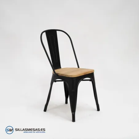 Comprar silla Tolix negro mate con asiento de madera