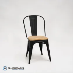 Comprar silla Tolix negro mate con asiento de madera