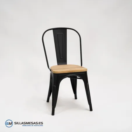 Comprar silla Tolix negro mate con asiento de madera