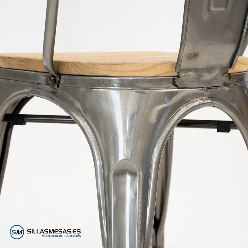 Comprar silla Tolix metalizada con asiento de madera