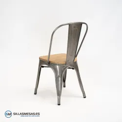 Comprar silla Tolix metalizada con asiento de madera