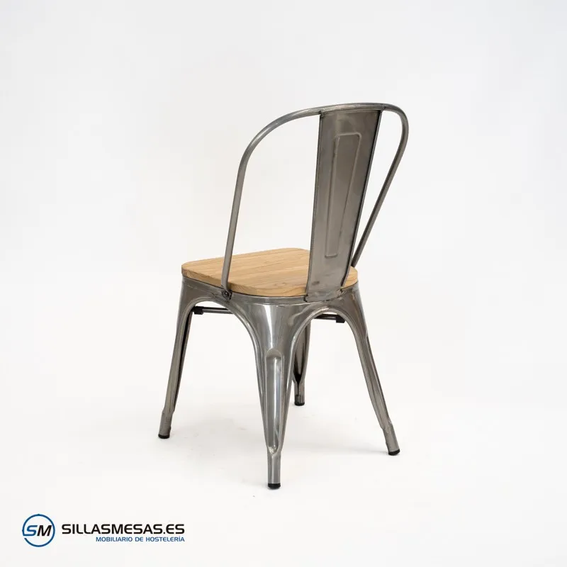 Comprar silla Tolix metalizada con asiento de madera