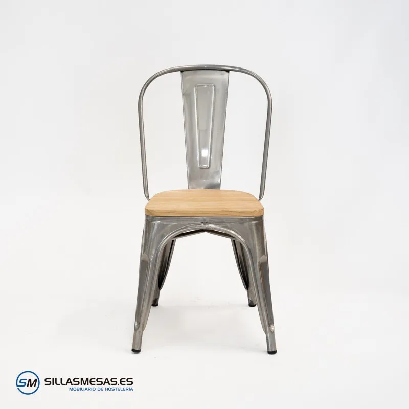 Comprar silla Tolix metalizada con asiento de madera
