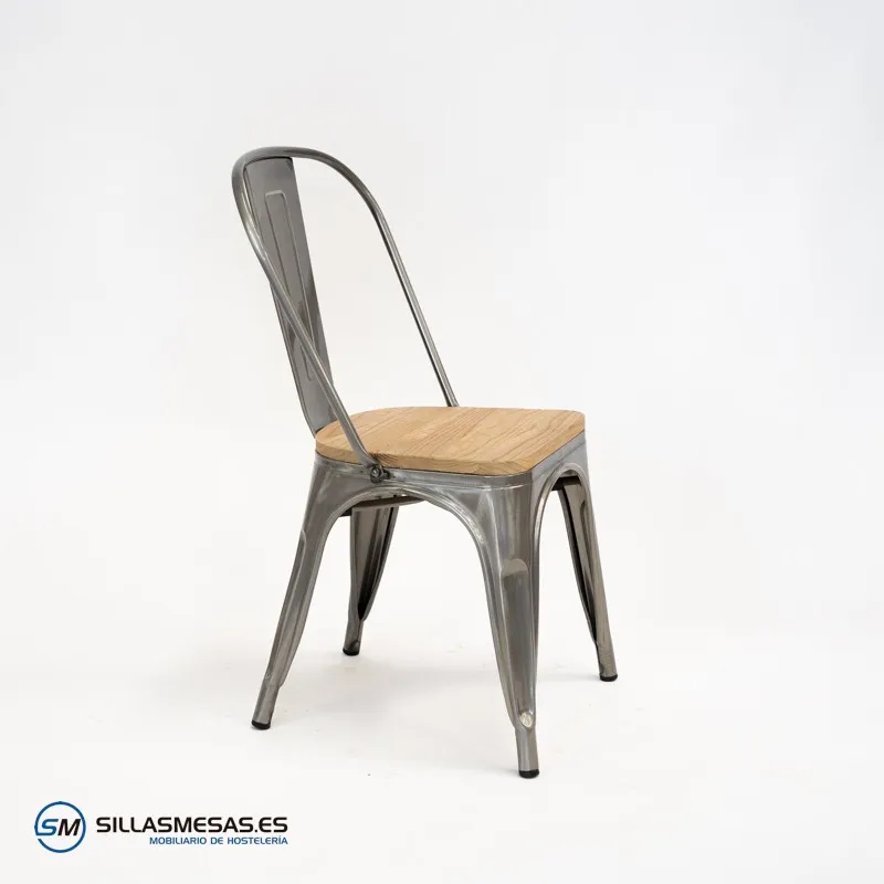 Comprar silla Tolix metalizada con asiento de madera