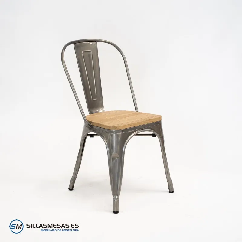 Comprar silla Tolix metalizada con asiento de madera