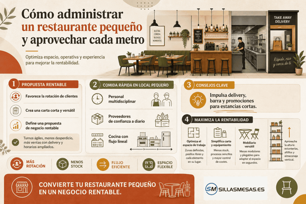 Infografía explicativa sobre cómo administrar un restaurante pequeño y aprovechar cada metro
